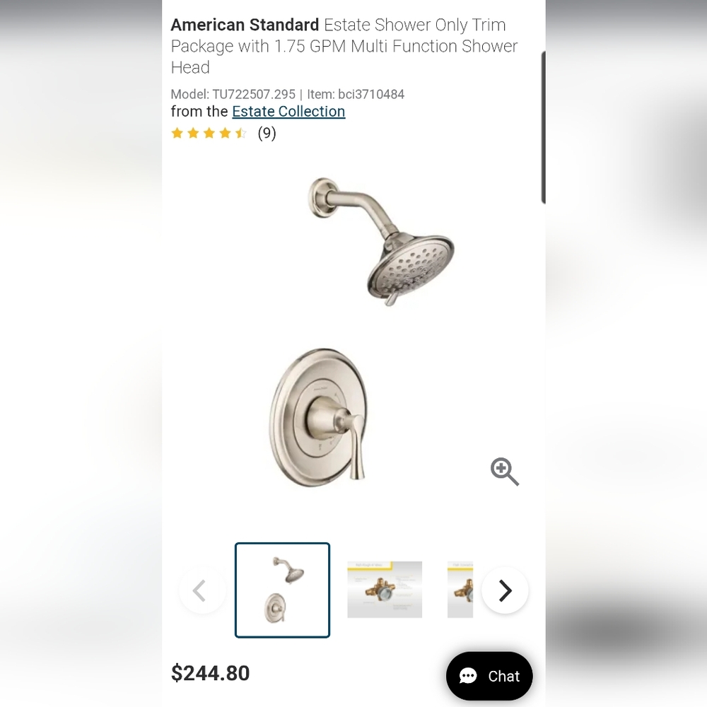 New American Standard Estate Shower Only Trim Package Multi Function Shower Head